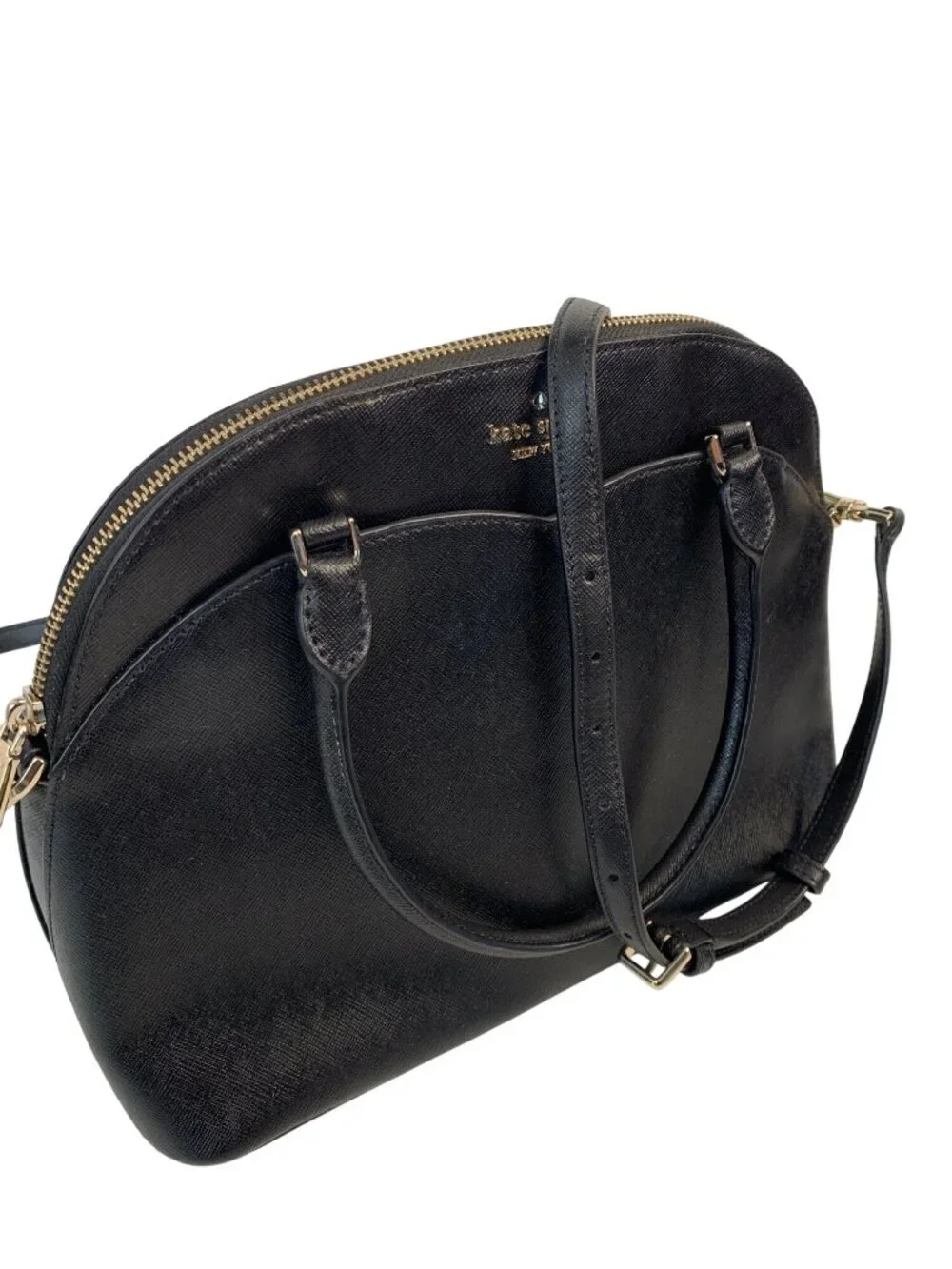 Kate Spade Black Leather Dome Satchel Crossbody Bag M 12 x 9 EUC Sylvia